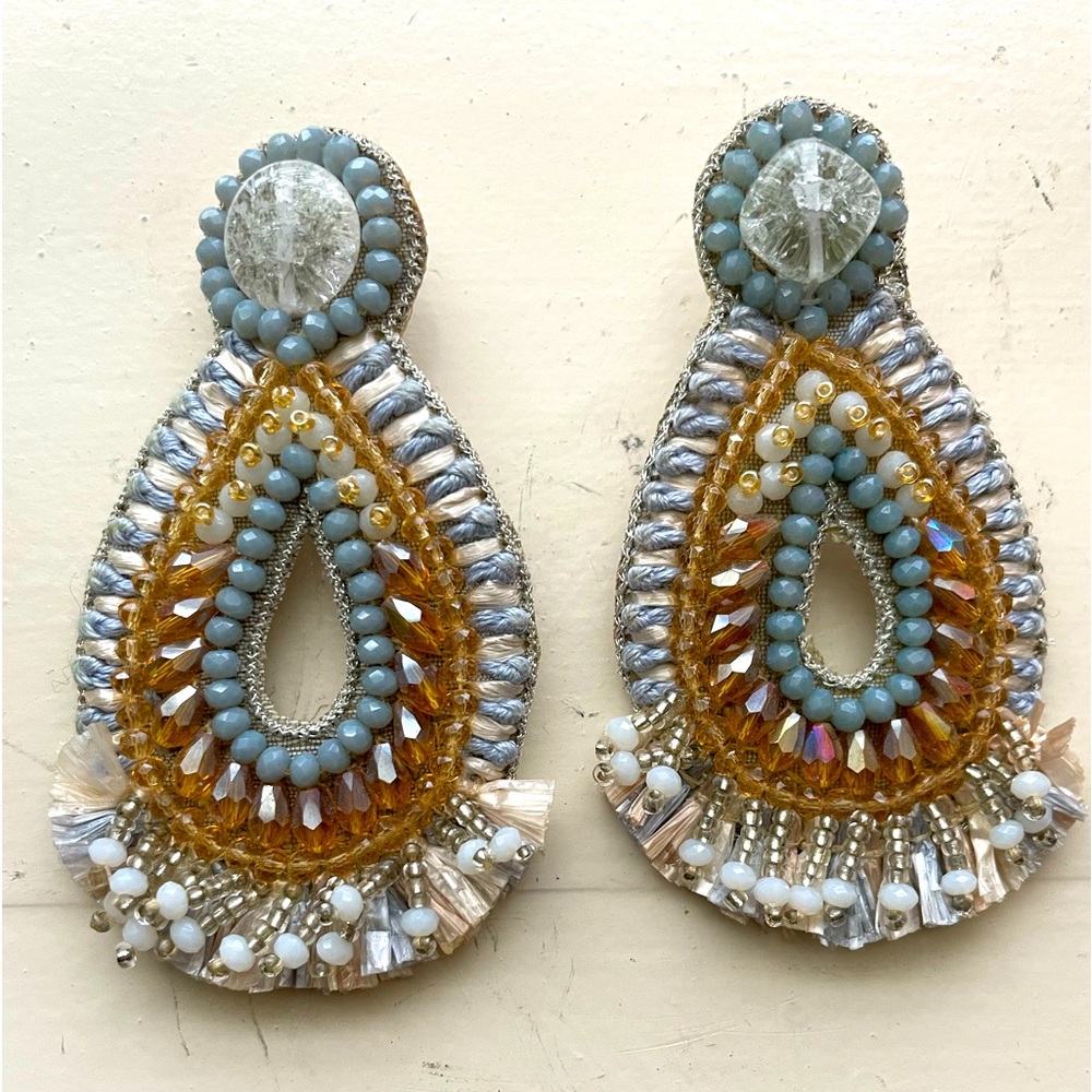 Anthropologie rattan & tassel earrings